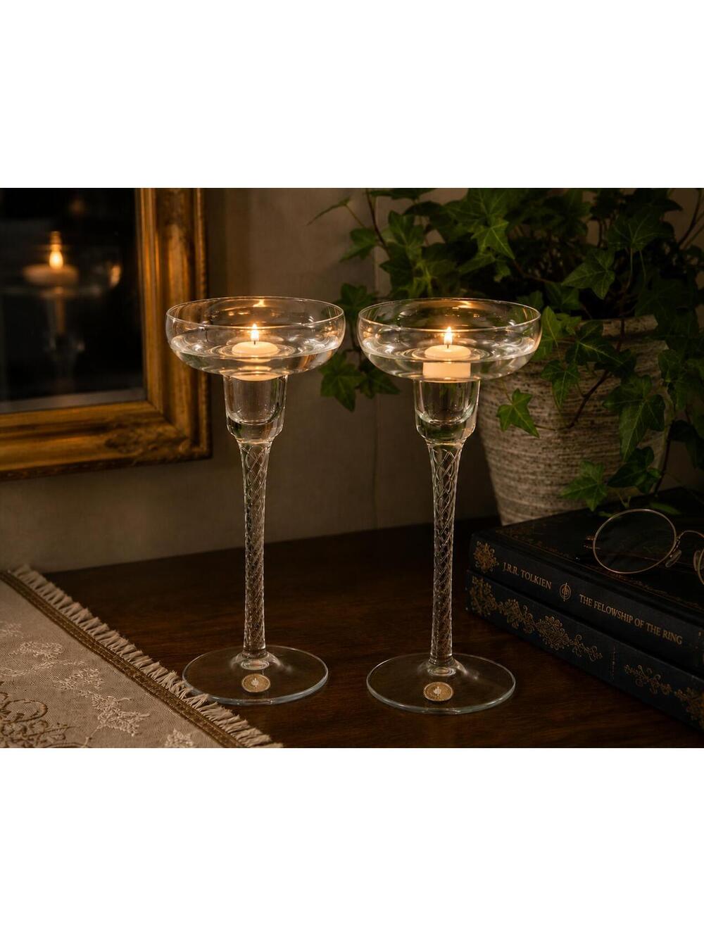 Vintage PartyLite Maypole Glass Candle Holders Set of 2 P0350 w/ Box - Picture 1 of 9